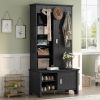 ON-TREND Multifunctional Hall Tree with Sliding Doors, Wooden Hallway Shoe Cabinet with Storage Bench and Shelves