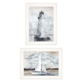 "Lighthouse Sailboat" 2-Piece Vignette By Bluebird Barn, Ready to Hang Framed Print, White Frame