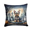 Yorkshire Terrier Spooky Halloween Throw Pillow Machine Washable, Indoor Outdoor Decorative Pillow for Couch, Bed or Patio, 18Hx18W