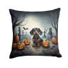 Dachshund Spooky Halloween Throw Pillow Machine Washable, Indoor Outdoor Decorative Pillow for Couch, Bed or Patio, 18Hx18W