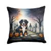 Bernese Mountain Dog Spooky Halloween Throw Pillow Machine Washable, Indoor Outdoor Decorative Pillow for Couch, Bed or Patio, 18Hx18W