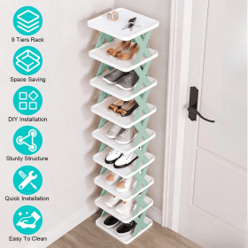 Shoe Rack Organizer Free standing Shoe Rack 9Tier Narrow Entryway Shoe Rack Plastic Vertical Shoe Organizer Space Saving Adjustable Shoes Shelf for Be