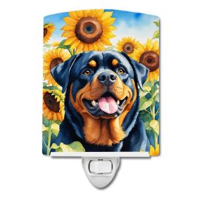 NEW Rottweiler in Sunflowers Ceramic Night Light Compact, UL-Certified, Ideal for Bedroom, Bathroom, Nursery, Hallway, Kitchen, 6x4x3, Multicolor