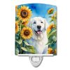 NEW Kuvasz in Sunflowers Ceramic Night Light Compact, UL-Certified, Ideal for Bedroom, Bathroom, Nursery, Hallway, Kitchen, 6x4x3, Multicolor