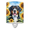 NEW Greater Swiss Mountain Dog in Sunflowers Ceramic Night Light Compact, UL-Certified, Ideal for Bedroom, Bathroom, Nursery, Hallway, Kitchen, 6x4x3