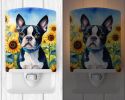 NEW Boston Terrier in Sunflowers Ceramic Night Light Compact, UL-Certified, Ideal for Bedroom, Bathroom, Nursery, Hallway, Kitchen, 6x4x3, Multicolor