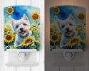 NEW Westie in Sunflowers Ceramic Night Light Compact, UL-Certified, Ideal for Bedroom, Bathroom, Nursery, Hallway, Kitchen, 6x4x3, Multicolor