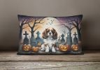 Spooky Halloween Throw Pillow Throw Pillow for Indoor Couch Bed Outdoor Patio Washable, Cavalier Spaniel 2028,12Hx16W