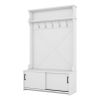 Hall Tree with Storage Bench, Entryway Bench with Drawer and 5 Hooks, Coat Rack with Display Shelf for Hallway Entryways, White