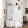 Hall Tree with Storage Bench, Entryway Bench with Drawer and 5 Hooks, Coat Rack with Display Shelf for Hallway Entryways, White