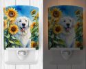 NEW Kuvasz in Sunflowers Ceramic Night Light Compact, UL-Certified, Ideal for Bedroom, Bathroom, Nursery, Hallway, Kitchen, 6x4x3, Multicolor