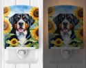 NEW Greater Swiss Mountain Dog in Sunflowers Ceramic Night Light Compact, UL-Certified, Ideal for Bedroom, Bathroom, Nursery, Hallway, Kitchen, 6x4x3