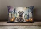 Spooky Halloween Throw Pillow Throw Pillow for Indoor Couch Bed Outdoor Patio Washable, Border Terrier 2019,12Hx16W