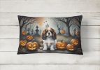 Spooky Halloween Throw Pillow Throw Pillow for Indoor Couch Bed Outdoor Patio Washable, Cavalier Spaniel 2029,12Hx16W