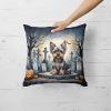 Yorkshire Terrier Spooky Halloween Throw Pillow Machine Washable, Indoor Outdoor Decorative Pillow for Couch, Bed or Patio, 18Hx18W