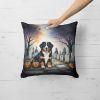 Bernese Mountain Dog Spooky Halloween Throw Pillow Machine Washable, Indoor Outdoor Decorative Pillow for Couch, Bed or Patio, 18Hx18W