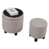 JST Home Decor Upholstered Round Fabric Tufted Footrest 1+1 Ottoman, Ottoman with Storage for Living Room & Bedroom, Decorative Home Furniture, Beige