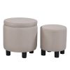 JST Home Decor Upholstered Round Fabric Tufted Footrest 1+1 Ottoman, Ottoman with Storage for Living Room & Bedroom, Decorative Home Furniture, Beige