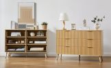 Bedroom Dresser, 6 Double Dressers with Wavy Drawers, Wooden Chest of Drawers for Children's Room, Living Room, Entrance and Hallway, Natural