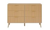 Bedroom Dresser, 6 Double Dressers with Wavy Drawers, Wooden Chest of Drawers for Children's Room, Living Room, Entrance and Hallway, Natural