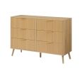 Bedroom Dresser, 6 Double Dressers with Wavy Drawers, Wooden Chest of Drawers for Children's Room, Living Room, Entrance and Hallway, Natural