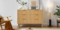 Bedroom Dresser, 6 Double Dressers with Wavy Drawers, Wooden Chest of Drawers for Children's Room, Living Room, Entrance and Hallway, Natural