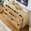 Bedroom Dresser, 6 Double Dressers with Wavy Drawers, Wooden Chest of Drawers for Children's Room, Living Room, Entrance and Hallway, Natural