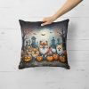 Pomeranian Spooky Halloween Throw Pillow Machine Washable, Indoor Outdoor Decorative Pillow for Couch, Bed or Patio, 18Hx18W