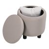 JST Home Decor Upholstered Round Fabric Tufted Footrest 1+1 Ottoman, Ottoman with Storage for Living Room & Bedroom, Decorative Home Furniture, Beige