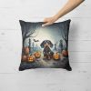 Dachshund Spooky Halloween Throw Pillow Machine Washable, Indoor Outdoor Decorative Pillow for Couch, Bed or Patio, 18Hx18W