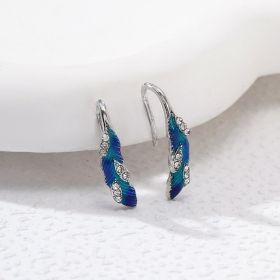 Bright Blue Feather Earring Ring Alloy Earring (Option: Feather Earrings)