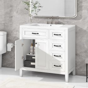 36' Bathroom Vanity with Sink Combo;  White Bathroom Cabinet with Drawers;  Solid Frame and MDF Board (Color: White)