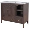 36" Bathroom Vanity with Ceramic Basin;  Bathroom Storage Cabinet with Two Doors and Drawers;  Solid Frame;  Metal Handles