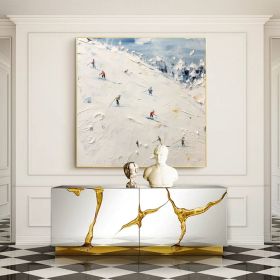 Original Painting on Canvas Ski Sport Oil Painting Snow Scene Painting Large Wall Art Custom Painting Home Decor Living room Wall Art (Style: 1, size: 60x60cm)