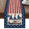 1PC Rectangle Linen Blend Striped Table Runners; Encryption Linen Home Decoration Independence Day Atmosphere Waterproof Table Runner; 72"*13"; Patrio