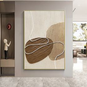 Handmade Oil Painting White and Beige Minimalist Wall Art Oversize Minimalist Painting on Canvas Neutral Textured Painting Brown Wall Decorative Paint (Style: 1, size: 150x220cm)