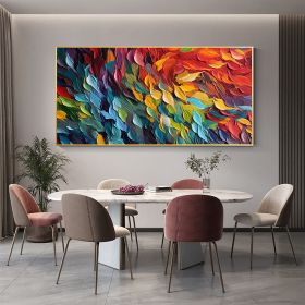 Handmade Oil Painting Original Colorful Feathers Oil Painting On Canvas Large Wall Art Abstract Colorful Painting Custom Painting Living room Home Wal (Style: 1, size: 40X80cm)