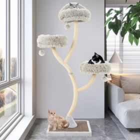 70 Inch Tall Cat Tree 4-Layer Cat Tower with 3 Perches and Dangling Balls (Color: Gray)