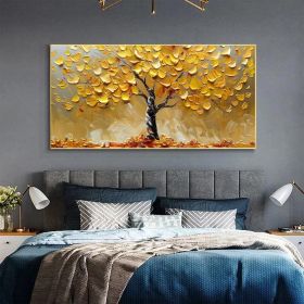 Abstract Golden Tree Oil Painting On Canvas Large Original Gold Yellow Tree of Life Texture Wall Art Custom Modern Living Room Home Decor (Style: 1, size: 120x240cm)