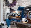 Keeshond Spooky Halloween Throw Pillow Machine Washable, Indoor Outdoor Decorative Pillow for Couch, Bed or Patio, 18Hx18W