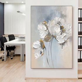 Handmade Oil Painting Fancy Wall Art Personalized Gifts Abstract White Floral Painting On canvas Large Flower Oil Painting Minimalist Modern Living Ro (Style: 1, size: 100x150cm)