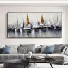 Handmade Hand Painted Wall Art On Canvas Abstract Horizontal Abstract Ocean Sailboat Landscape Modern Home Living Room hallway bedroom luxurious decor