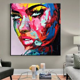 Handmade Oil Painting  Hand Painted Wall Art On Canvas Beauty Women Face Colorful Portrait Abstract Modern Home  Living Room hallway bedroom luxurious (size: 150x150cm)