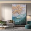 Handmade Hand Painted Oil Painting On Canvas Wall Art Gold Green Mountain Living Room Hallway Bedroom Luxurious Decorative Painting