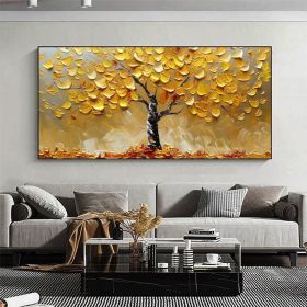 Abstract Golden Tree Oil Painting On Canvas Large Original Gold Yellow Tree of Life Texture Wall Art Custom Modern Living Room Home Decor (Style: 1, size: 60X120cm)